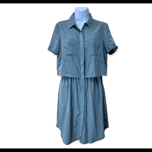 Cooper & Ella Esther Pocket Dress S Button Front Short Sleeve Popover Green - Picture 4 of 10